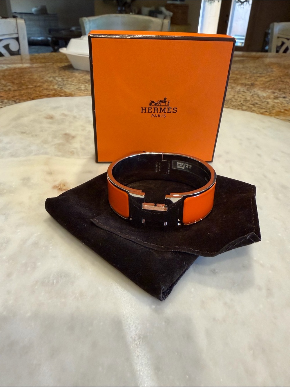 Hermes Orange Enamel Clic H Bracelet with Silver Hardware